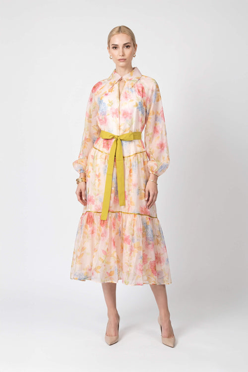 *Lucía Floral Tiered Belted Midi Vestido 820135 EST