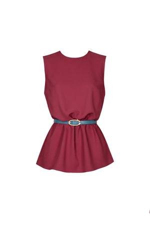 Adriana Belted Peplum Sleeveless Blusa 554325 BET - Reina Diaz