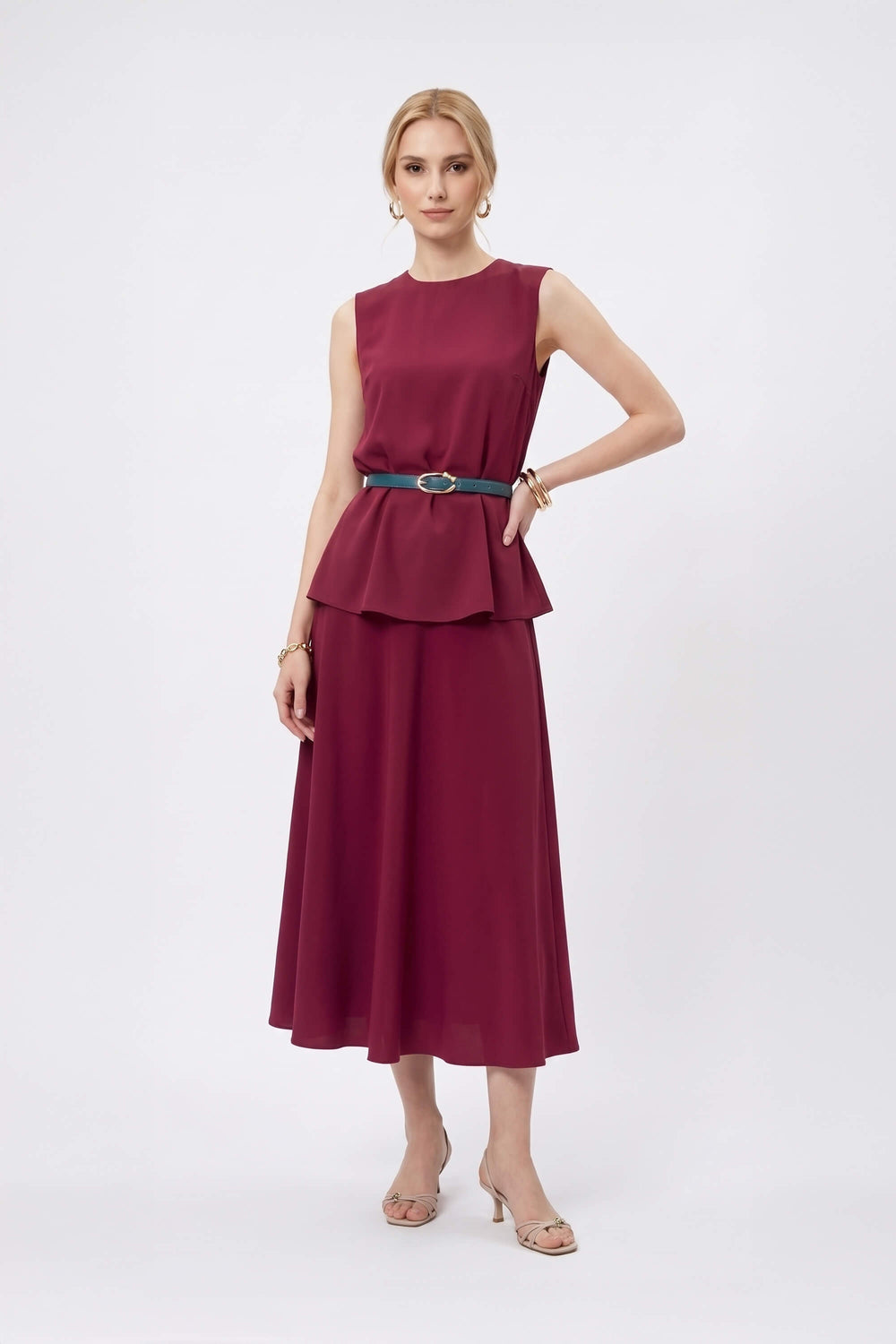 Adriana Belted Peplum Sleeveless Blusa 554325 BET - Reina Diaz