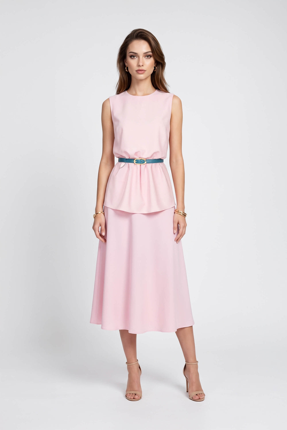 Adriana Belted Peplum Sleeveless Blusa 554325 ROS - Reina Diaz