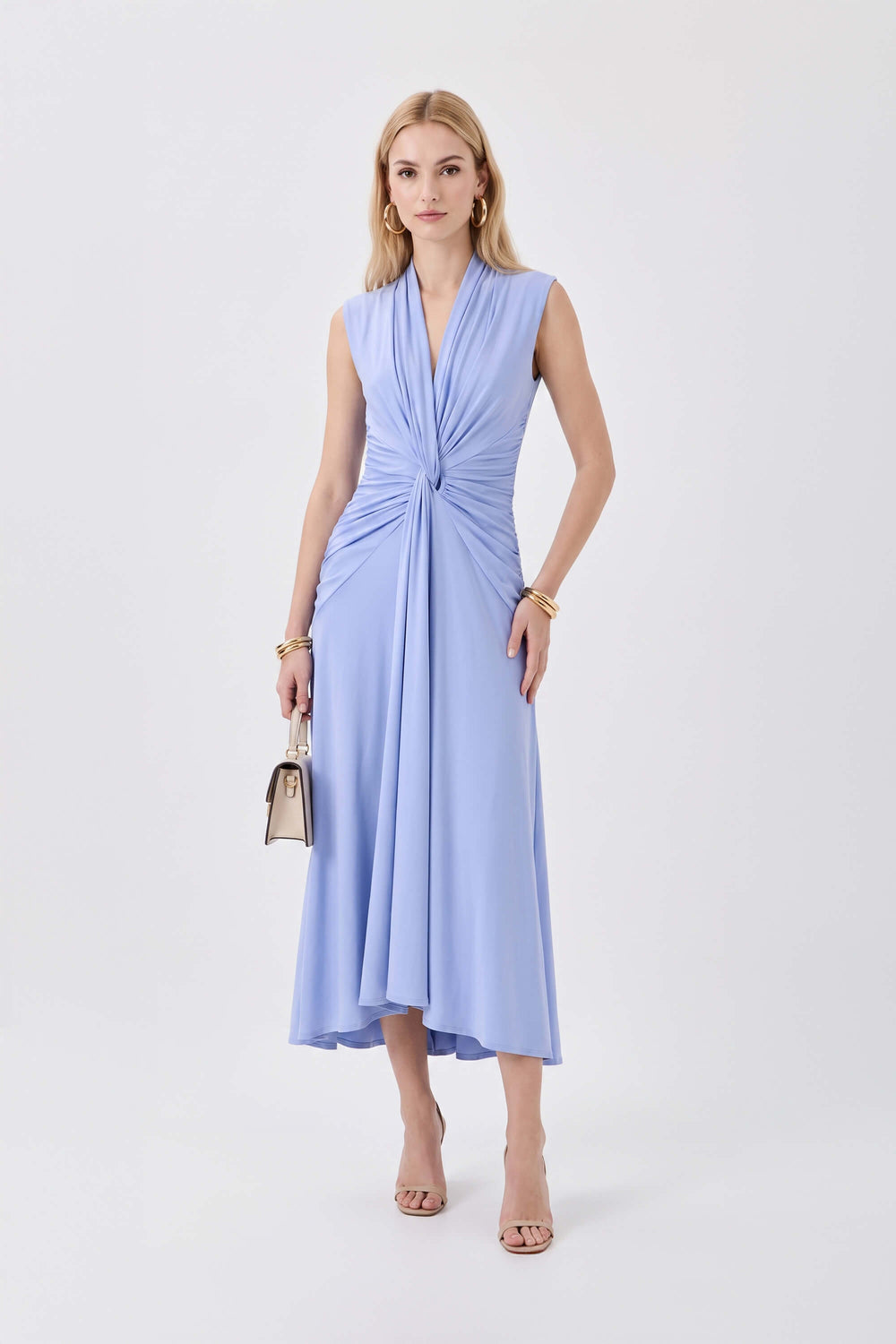 Adriana Draped Knot Sleeveless Midi Vestido 526155 PER - Reina Diaz