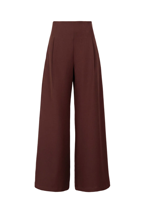 Adriana Pleated High-Waist Wide-Leg Pantalón 532179 CAF - Reina Diaz