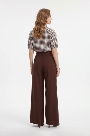 Adriana Pleated High-Waist Wide-Leg Pantalón 532179 CAF - Reina Diaz