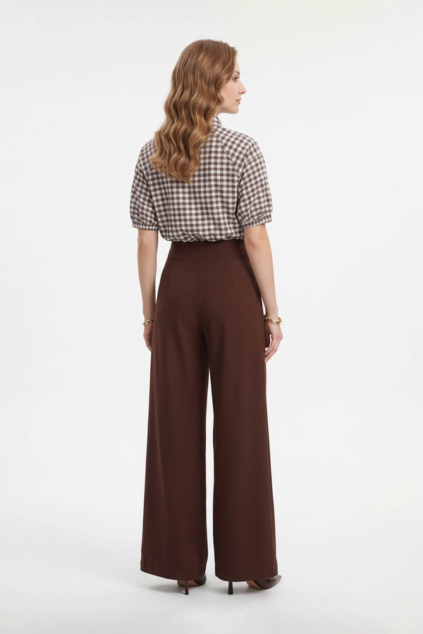 Adriana Pleated High-Waist Wide-Leg Pantalón 532179 CAF - Reina Diaz