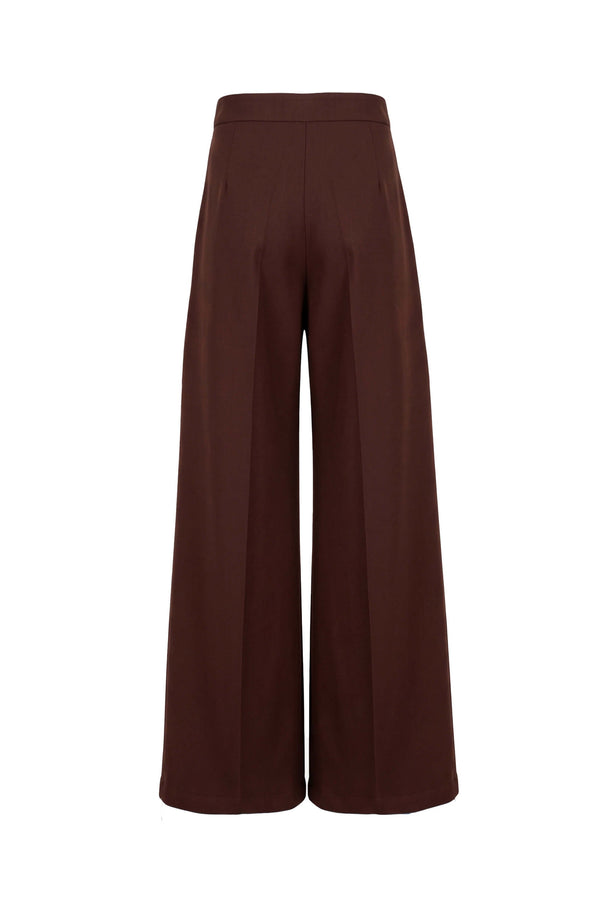 Adriana Pleated High-Waist Wide-Leg Pantalón 532179 CAF - Reina Diaz