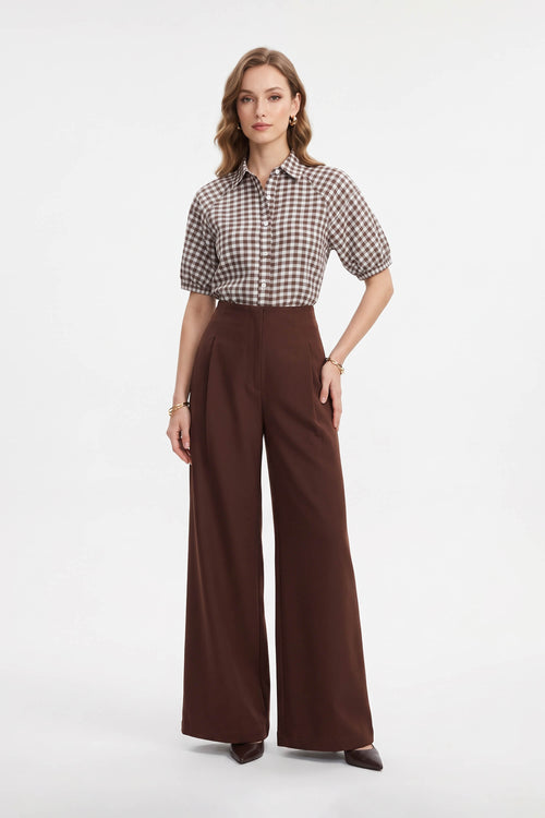 Adriana Pleated High-Waist Wide-Leg Pantalón 532179 CAF - Reina Diaz