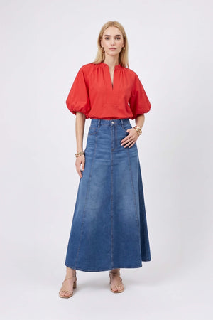 Adriana Puff Sleeve V-Neck Blusa 752975 ROJ - Reina Diaz