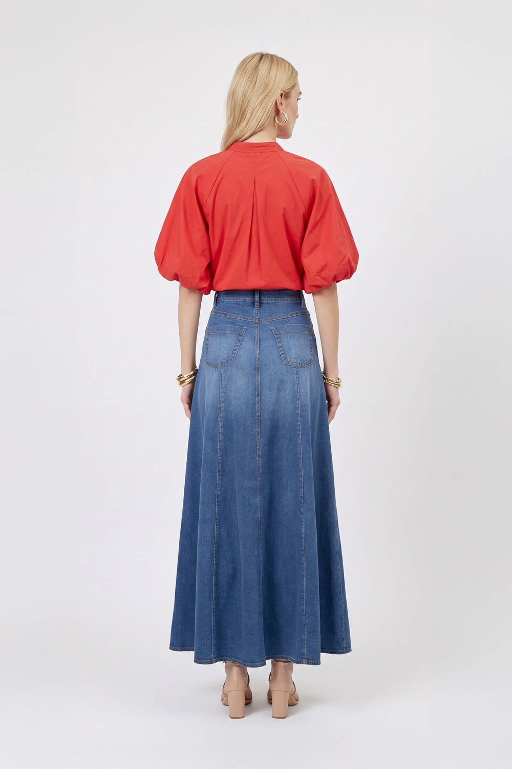 Adriana Puff Sleeve V-Neck Blusa 752975 ROJ - Reina Diaz