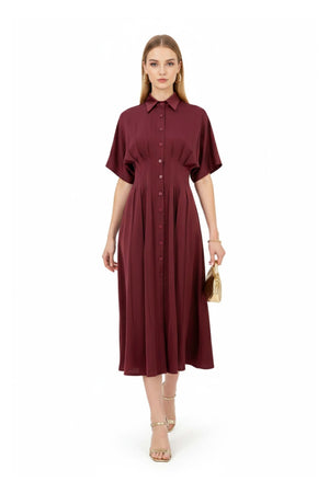Alessandra Pleated Midi Vestido - Reina Diaz