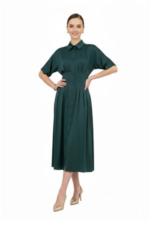 Alessandra Pleated Midi Vestido - Reina Diaz