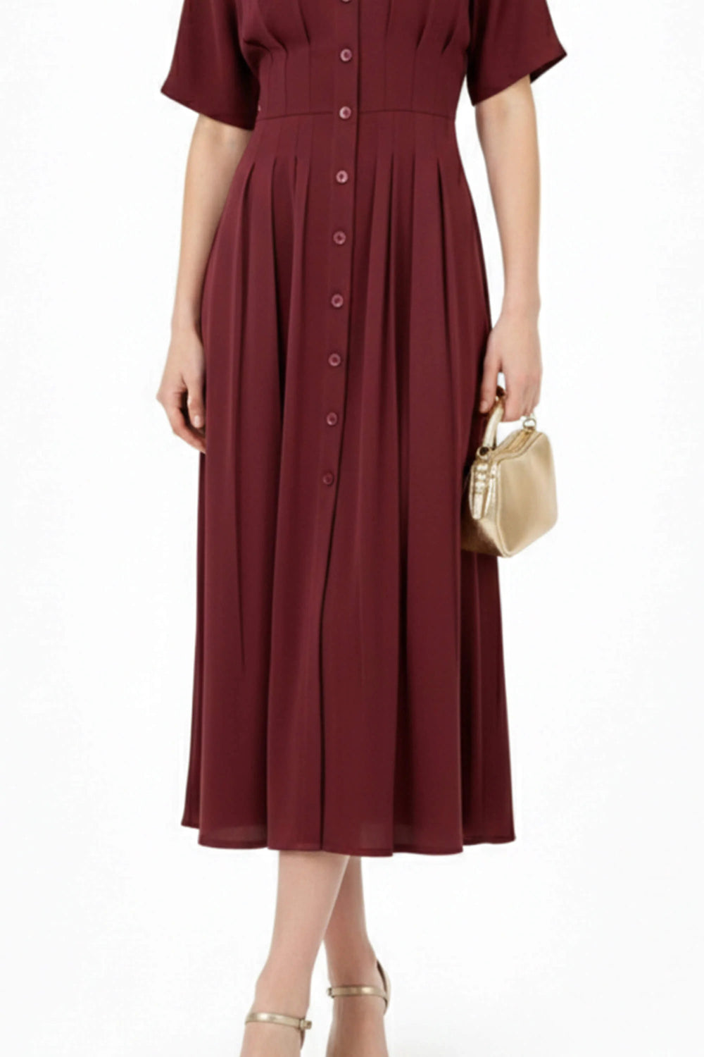 Alessandra Pleated Midi Vestido - Reina Diaz