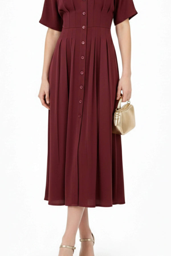 Alessandra Pleated Midi Vestido - Reina Diaz