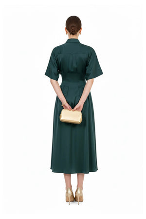 Alessandra Pleated Midi Vestido - Reina Diaz