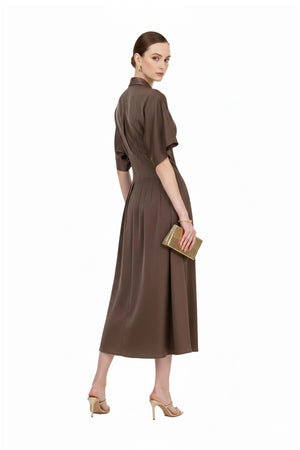 Alessandra Pleated Midi Vestido - Reina Diaz