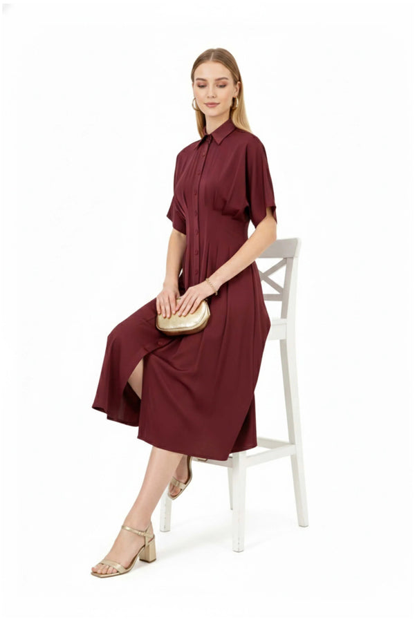 Alessandra Pleated Midi Vestido - Reina Diaz
