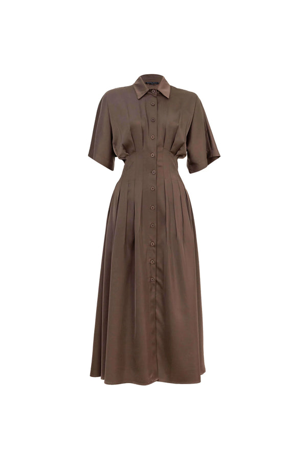 Alessandra Pleated Midi Vestido - Reina Diaz