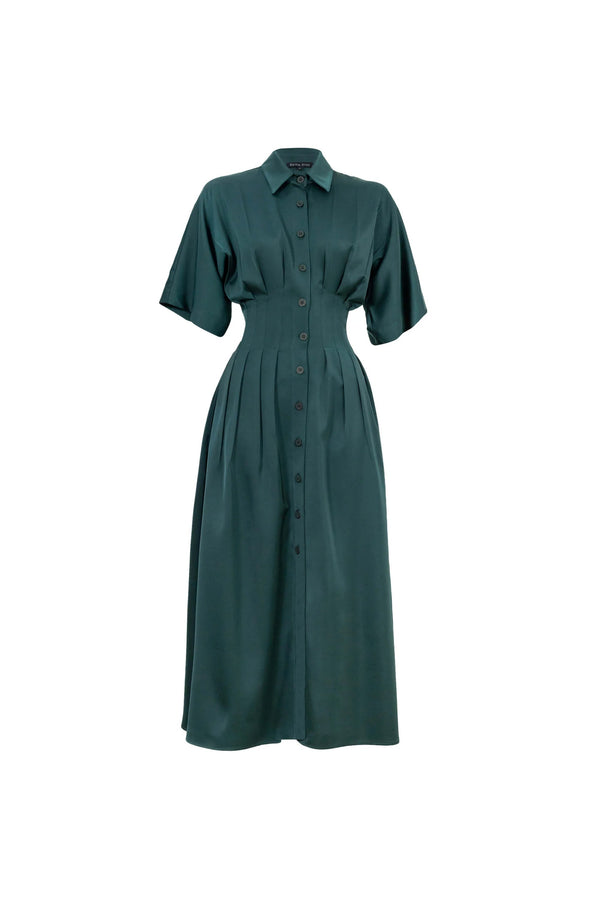 Alessandra Pleated Midi Vestido - Reina Diaz