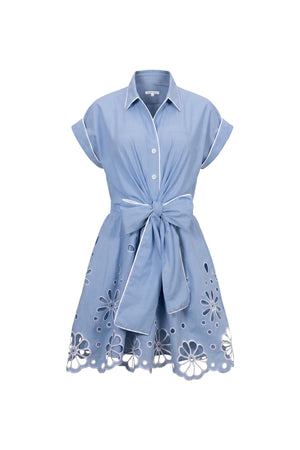 Alessia Embroidered Bow Shirt Vestido 526178 PER - Reina Diaz
