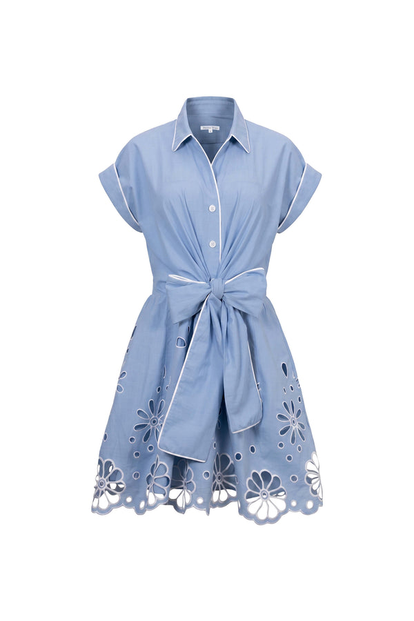 Alessia Embroidered Bow Shirt Vestido 526178 PER - Reina Diaz