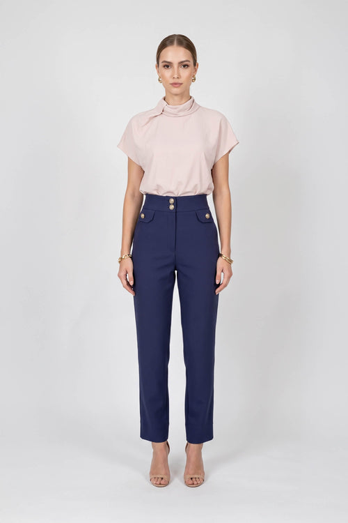 Alexa High-Waist Button Straight Pants 532163 MAR - Reina Diaz