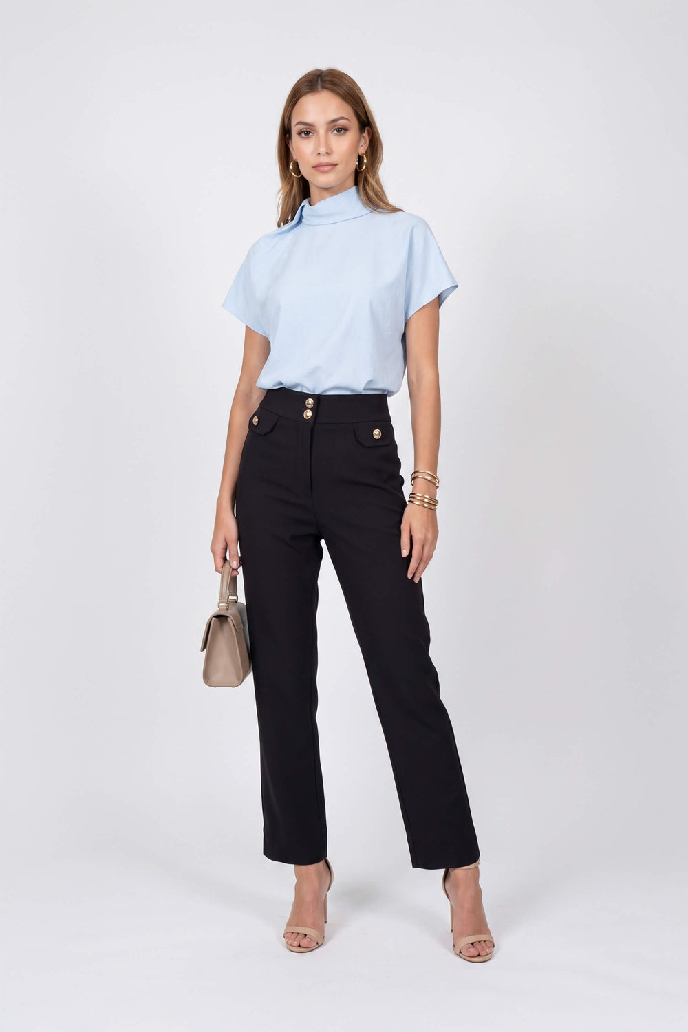 Alexa High-Waist Button Straight Pants 532163 NEG - Reina Diaz