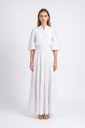 Alexa Lace Tiered Maxi Vestido 526283 HUE - Reina Diaz