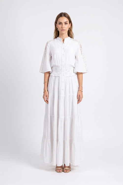 Alexa Lace Tiered Maxi Vestido 526283 HUE - Reina Diaz