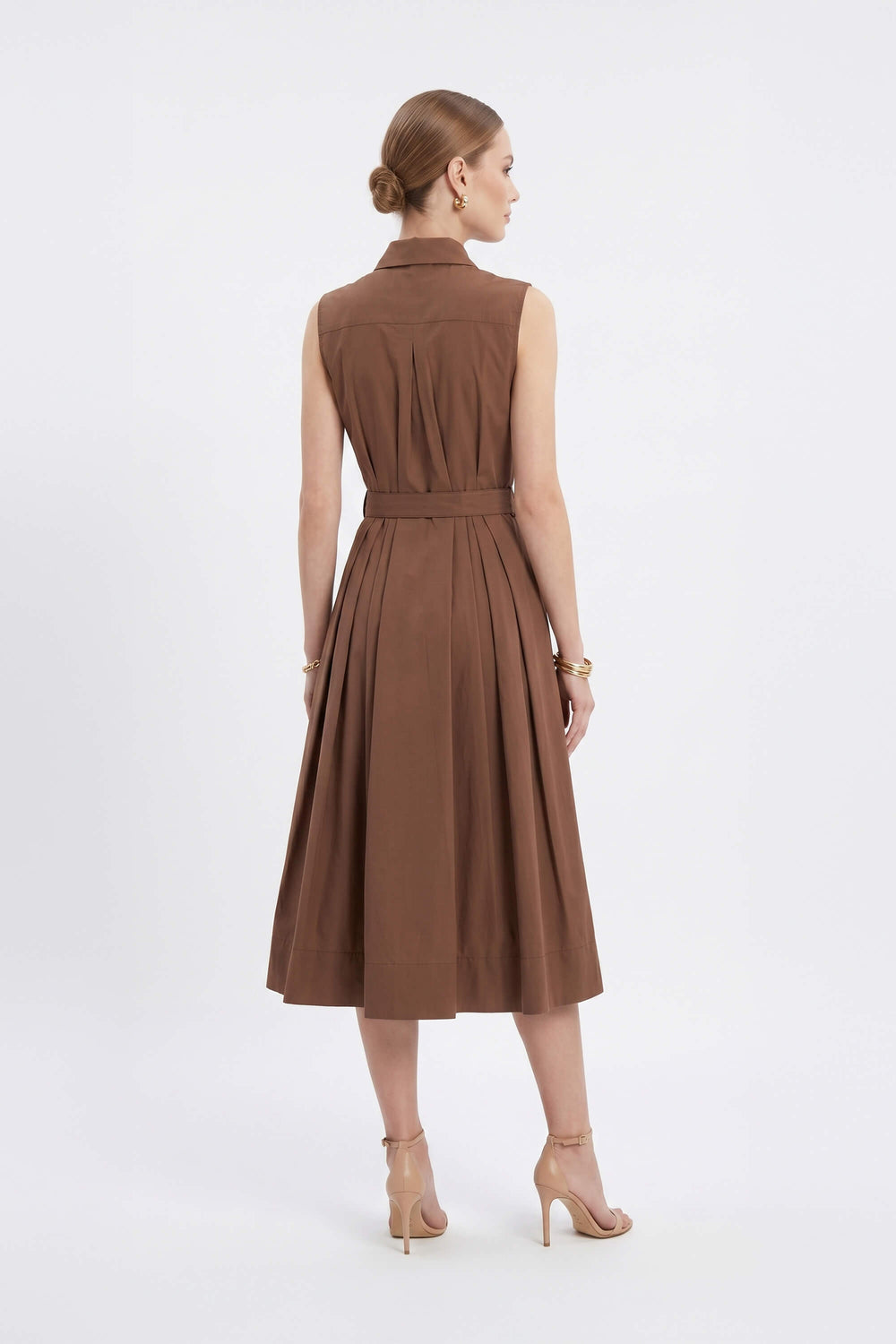 Alexa Sleeveless Pleated Shirt Midi Vestido 723179 CAF - Reina Diaz