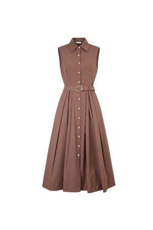Alexa Sleeveless Pleated Shirt Midi Vestido 723179 CAF - Reina Diaz