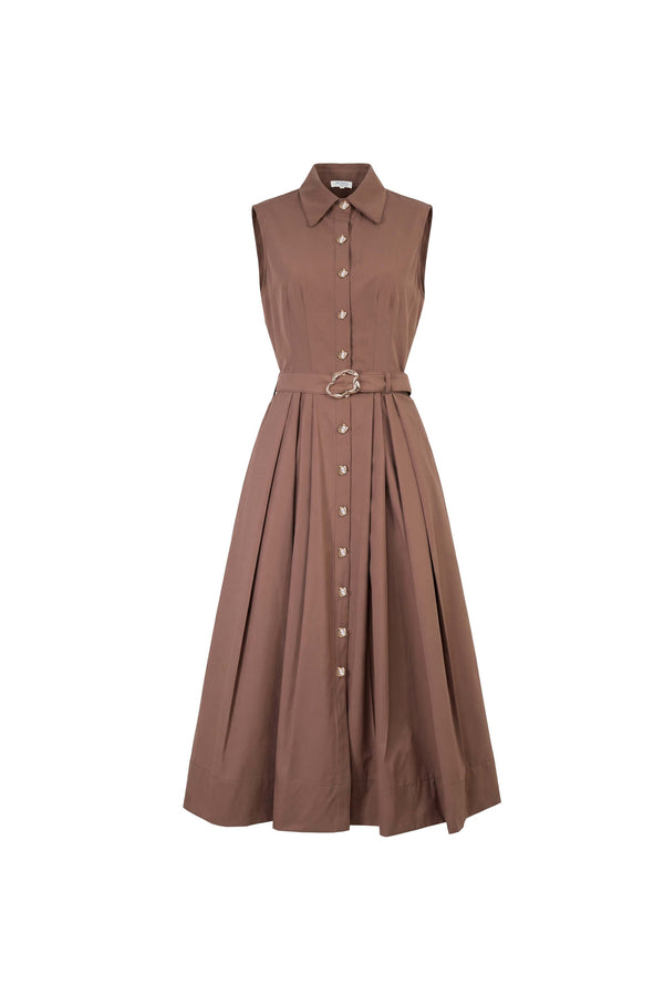 Alexa Sleeveless Pleated Shirt Midi Vestido 723179 CAF - Reina Diaz