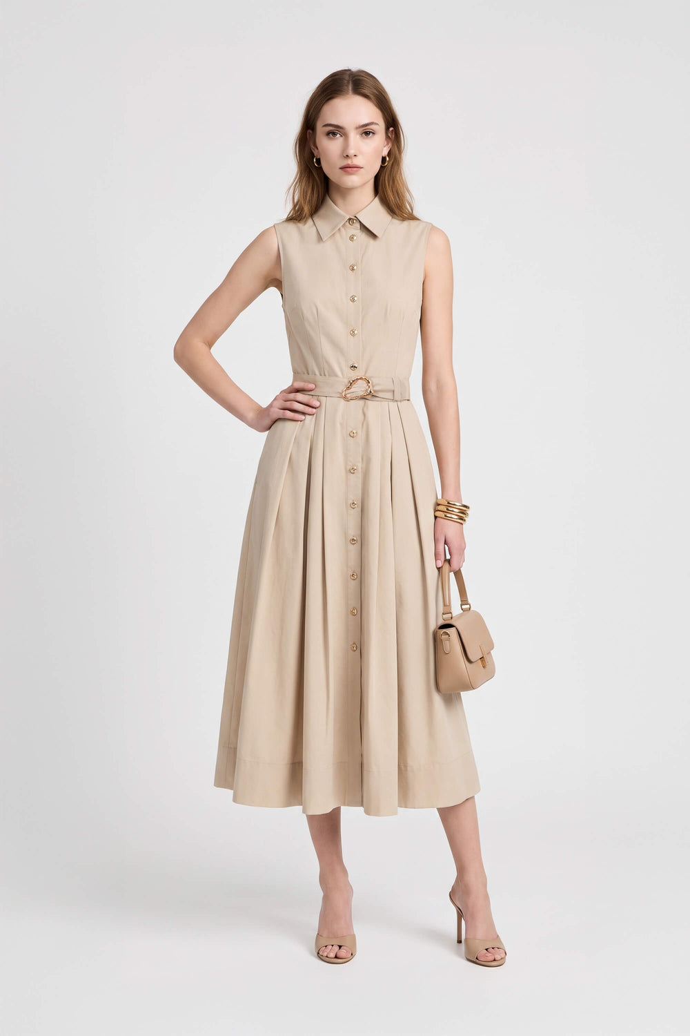 Alexa Sleeveless Pleated Shirt Midi Vestido 723179 KAK - Reina Diaz