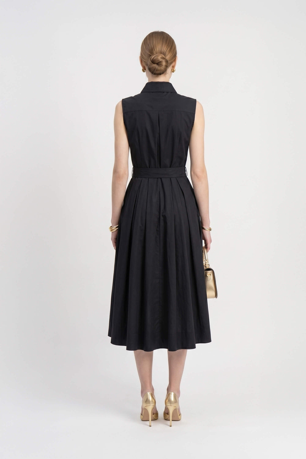 Alexa Sleeveless Pleated Shirt Midi Vestido 723179 NEG - Reina Diaz