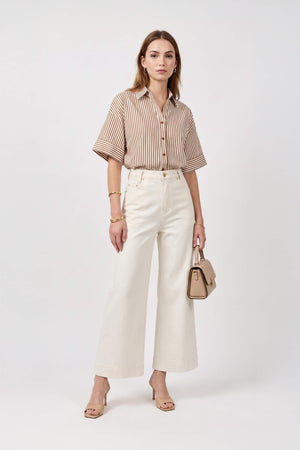 Alexa Striped Short Sleeve Blusa 752982 CAF - Reina Diaz
