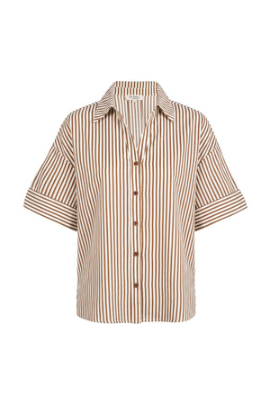 Alexa Striped Short Sleeve Blusa 752982 CAF - Reina Diaz