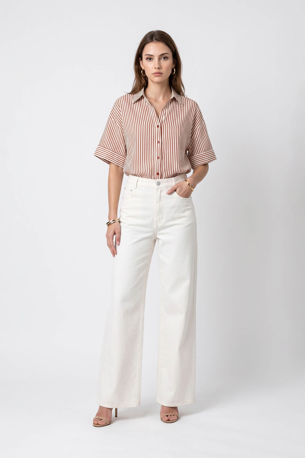 Alexa Striped Short Sleeve Blusa 752982 LAD - Reina Diaz