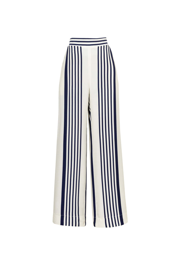 Amalfi Navy Striped Rayon Straight-Leg Pants - Reina Diaz