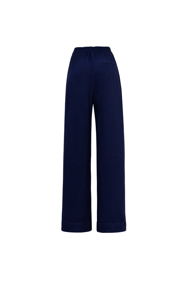 Amalfi Navy Striped Rayon Straight-Leg Pants - Reina Diaz