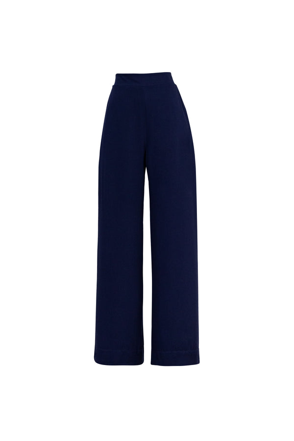 Amalfi Navy Striped Rayon Straight-Leg Pants - Reina Diaz
