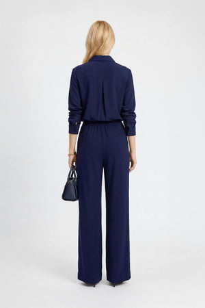 Amalfi Navy Striped Rayon Straight-Leg Pants - Reina Diaz
