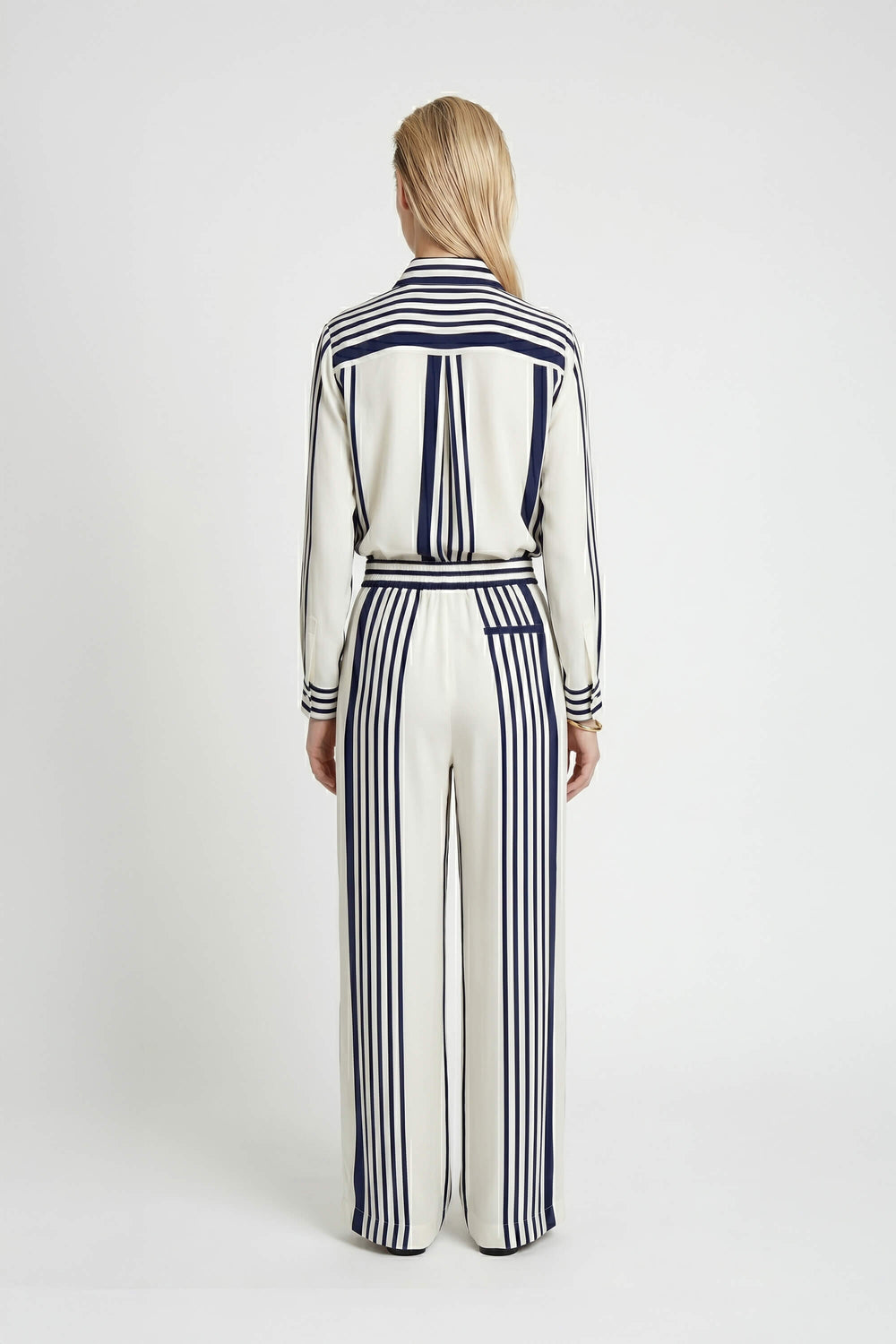Amalfi Navy Striped Rayon Straight - Leg Pants - Reina Diaz