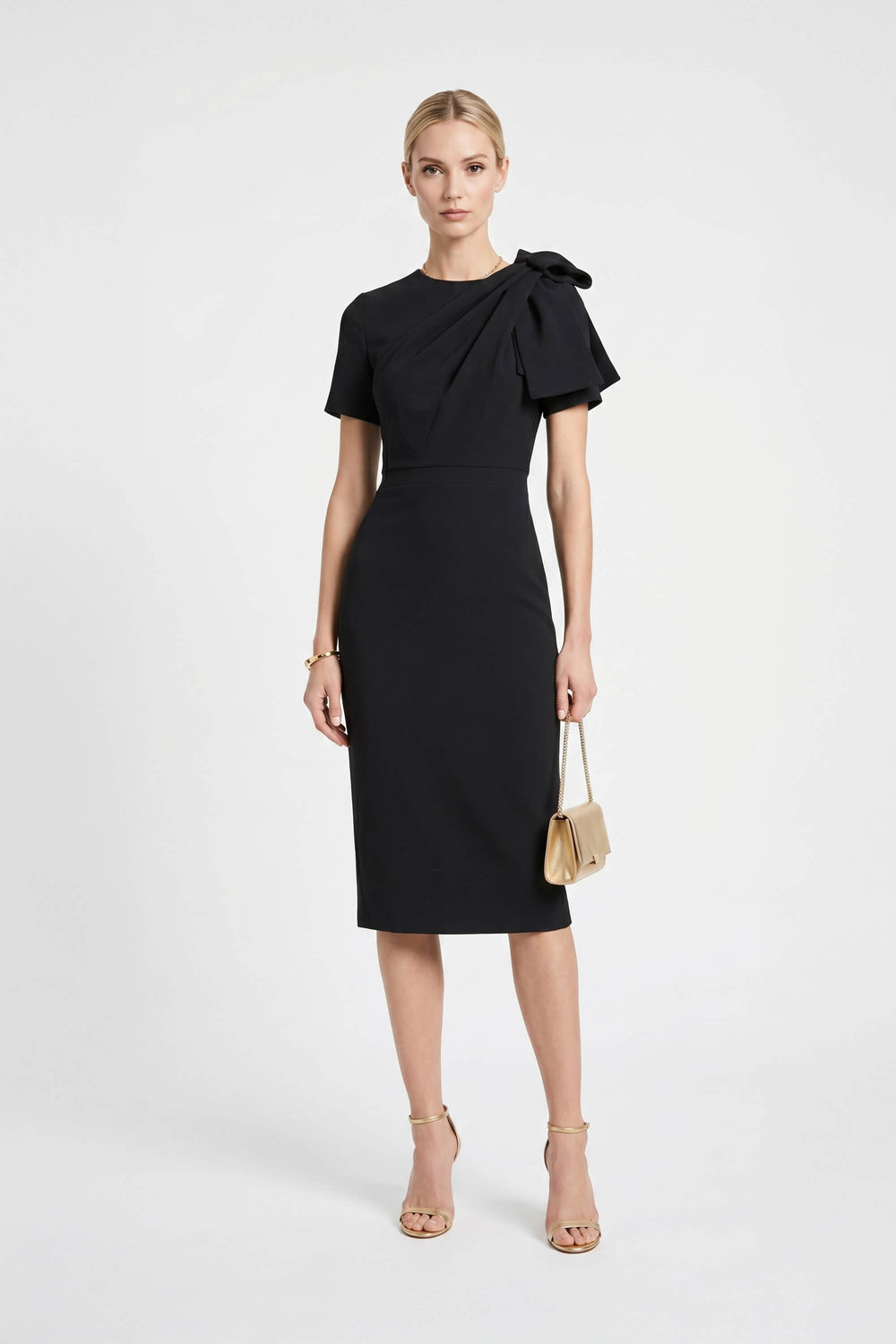 Amalia Asymmetric Bow Midi Dress - Reina Diaz