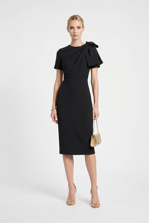 Amalia Asymmetric Bow Midi Dress - Reina Diaz