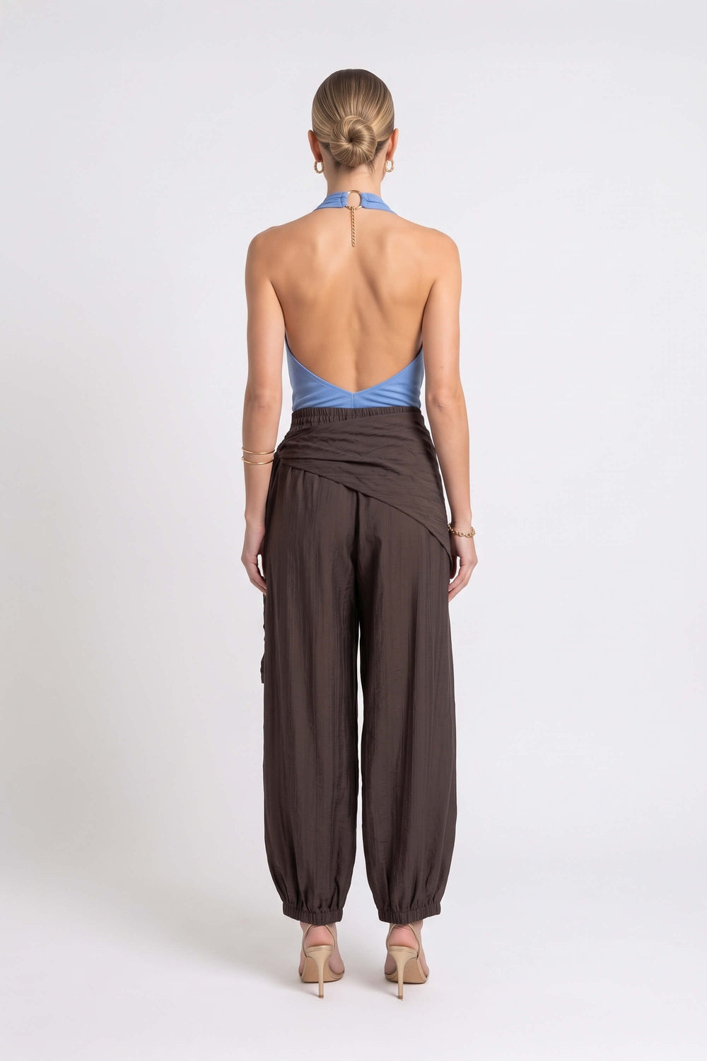 Amalia Drape Tie-Front Harem Pantalón 731180 CHO - Reina Diaz