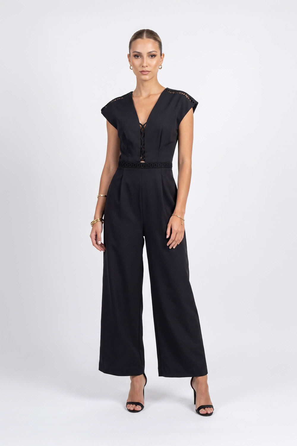 Amalia Lace-Up Wide-Leg Jumpsuit 560481 NEG - Reina Diaz