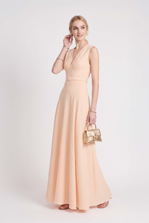 Amalia Striped V-Neck Maxi Vestido 723157 NAR - Reina Diaz