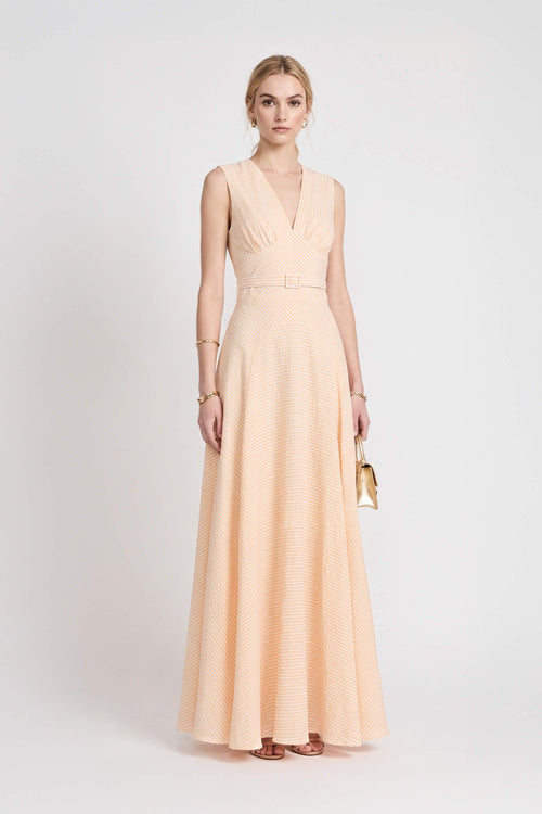 Amalia Striped V-Neck Maxi Vestido 723157 NAR - Reina Diaz
