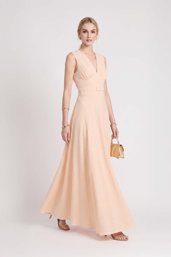 Amalia Striped V-Neck Maxi Vestido 723157 NAR - Reina Diaz