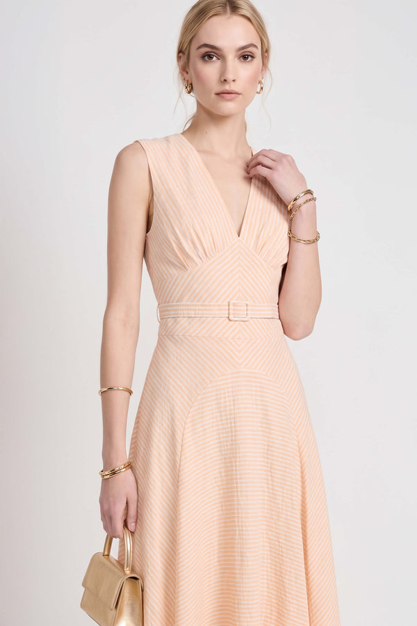 Amalia Striped V-Neck Maxi Vestido 723157 NAR - Reina Diaz