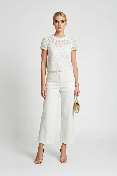 Amélie Floral Lace Pearl - Neck Blouse - Reina Diaz