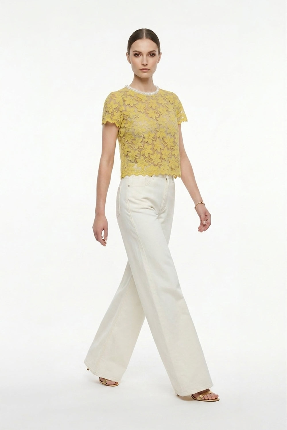 Amélie Floral Lace Pearl - Neck Blouse - Reina Diaz